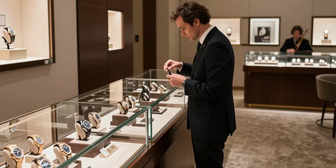 Luxury replica watches displayed in an upscale boutique, showcasing exquisite designs and craftsmanship.