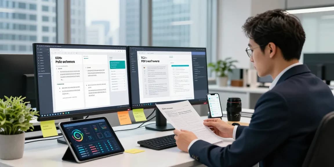 Verify PDF documents with AI to detect pdf fraud instantly in a high-tech office setting.
