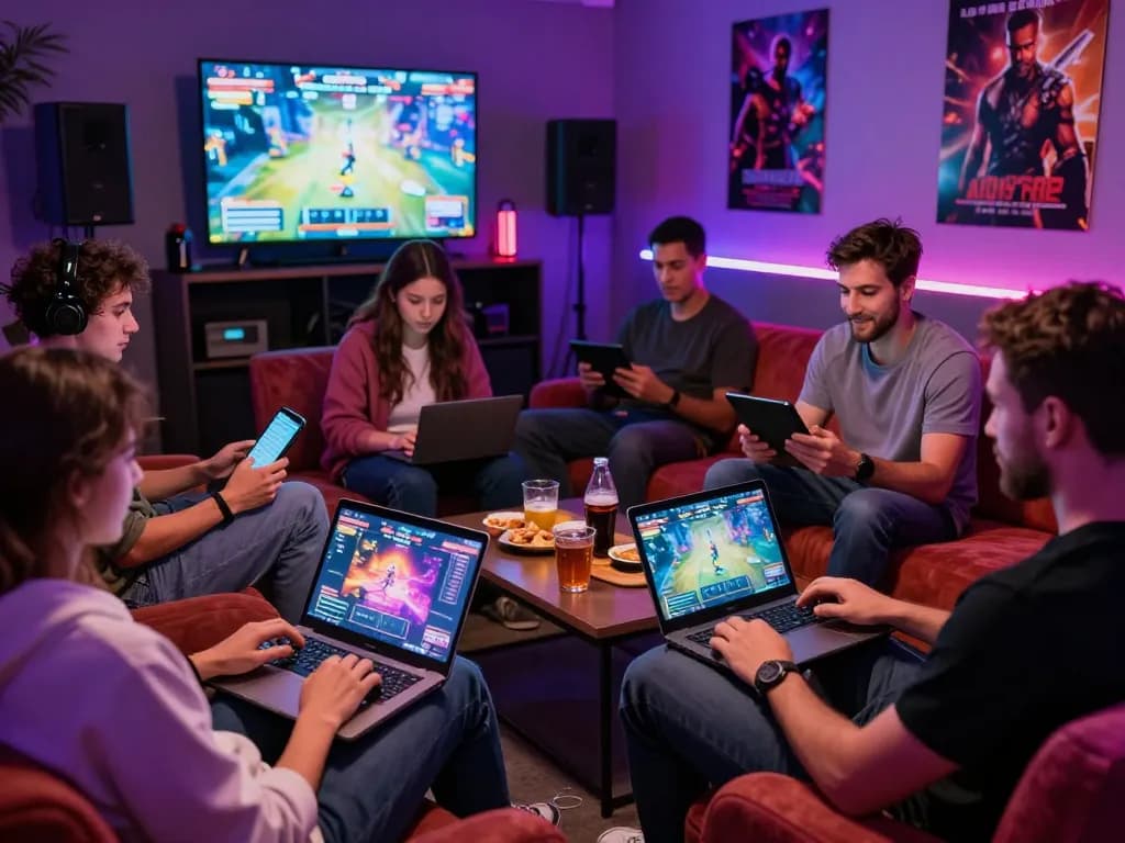 Play engaging HTML porn games in a vibrant gaming lounge with friends.