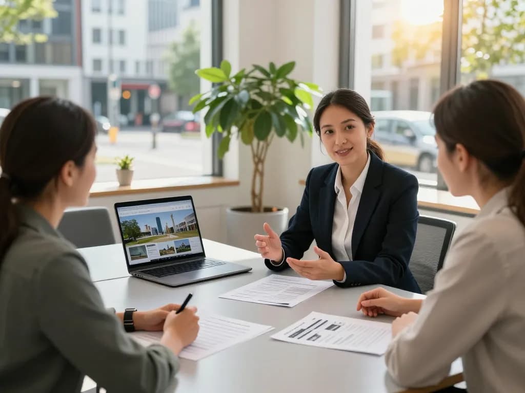 Immobilienmakler unterstützt Kunden in Frankfurt Preungesheim, präsentiert Immobilien und diskutiert effektive Verkaufsstrategien.