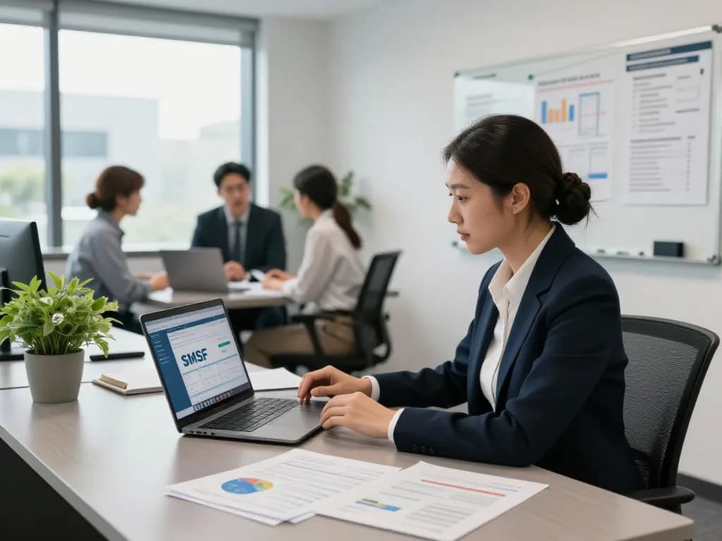 SMSF Accountants collaborating in a modern office, showcasing expertise in financial management.