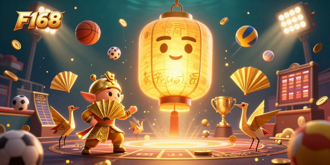 F168 offers an exciting online gambling experience with dynamic sports betting elements in a 3D illustration.