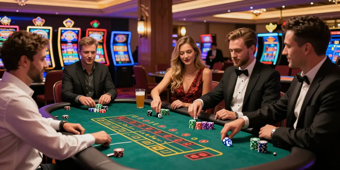 lc88 casino gaming scene with vibrant players at a luxurious table, showcasing excitement and camaraderie