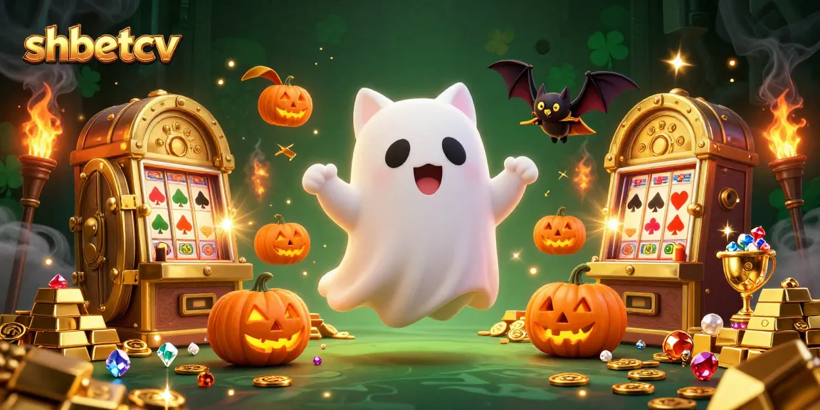 Engage in thrilling bets with shbetcv's vibrant casino scene featuring a ghostly cat and magical treasures.
