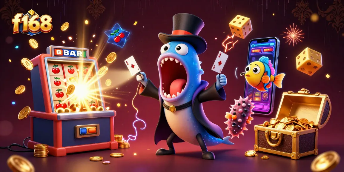 Experience thrilling fun at f168 with vibrant 3D characters pulling gambling magic tricks.