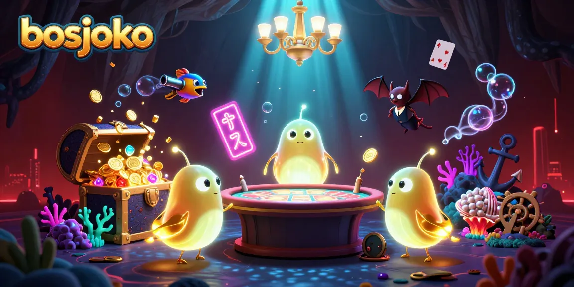 Menangkan permainan slot gacor di bosjoko dengan suasana kasino bercahaya dalam ilustrasi 3D yang penuh warna.