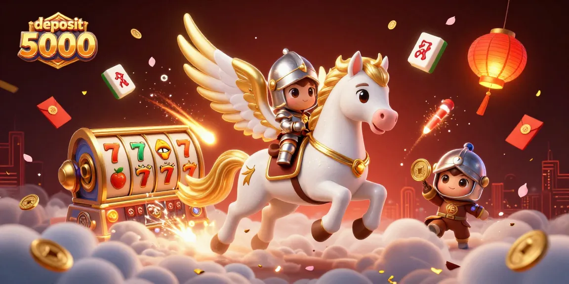 Play thrilling slot games with a deposit 5000 on this vibrant 3D casino illustration showcasing luck and adventure.