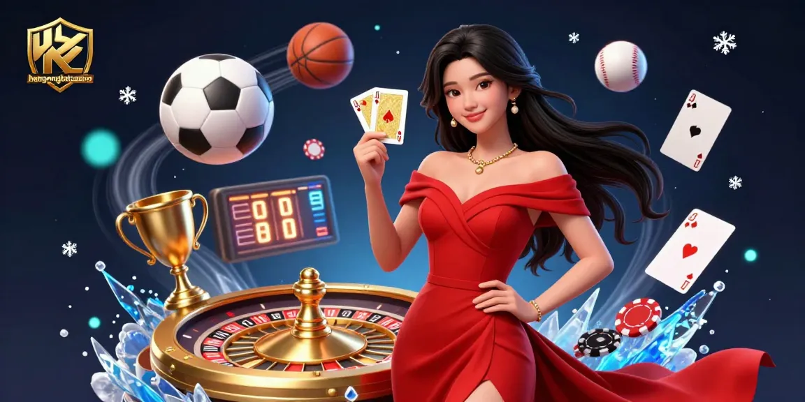 Engage with hengongbetcasino in this vibrant 3D illustration of exciting gaming elements.