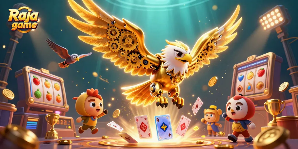 Experience the thrill of Raja game with a dynamic 3D illustration showcasing slot action and vibrant gaming elements.