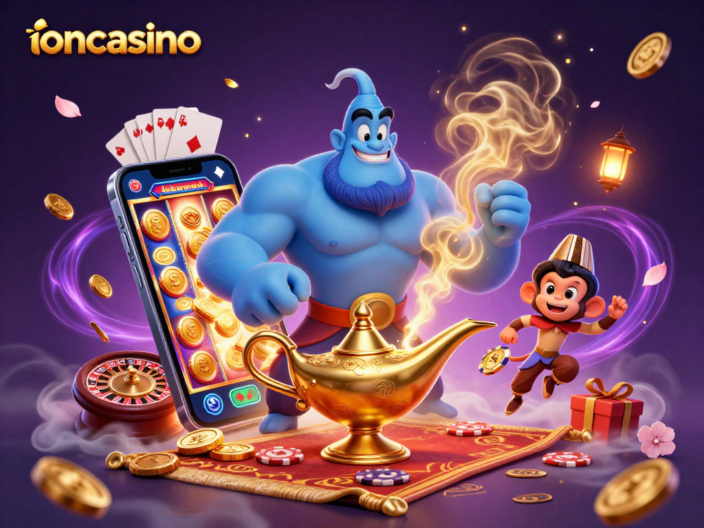 Experience the thrills of ioncasino with a vibrant scene of magical characters and casino game elements.