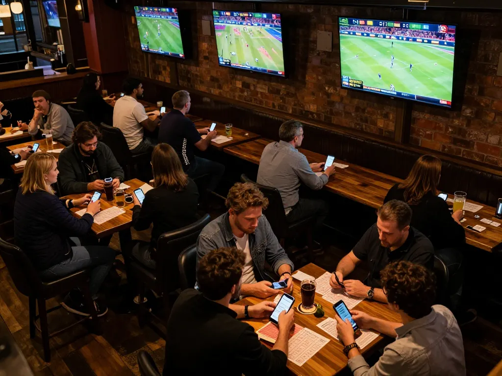 Kèo Nhà Cái 5 enthusiasts engaging in live sports betting with excitement and strategy