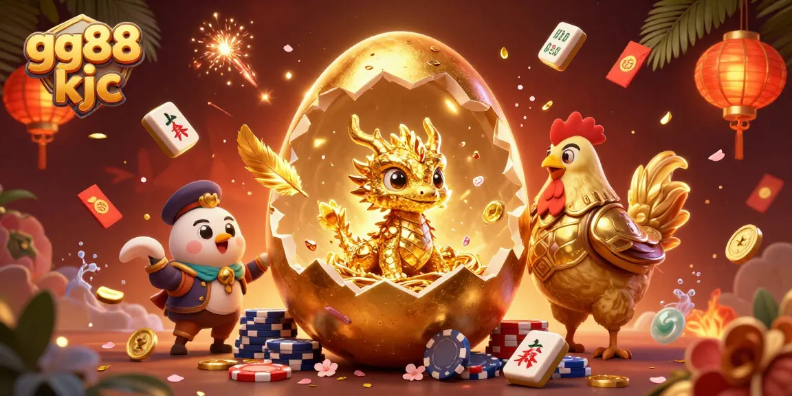 Experience the thrill of gambling with GG88 KJC, featuring exciting golden dragon characters amidst casino elements.