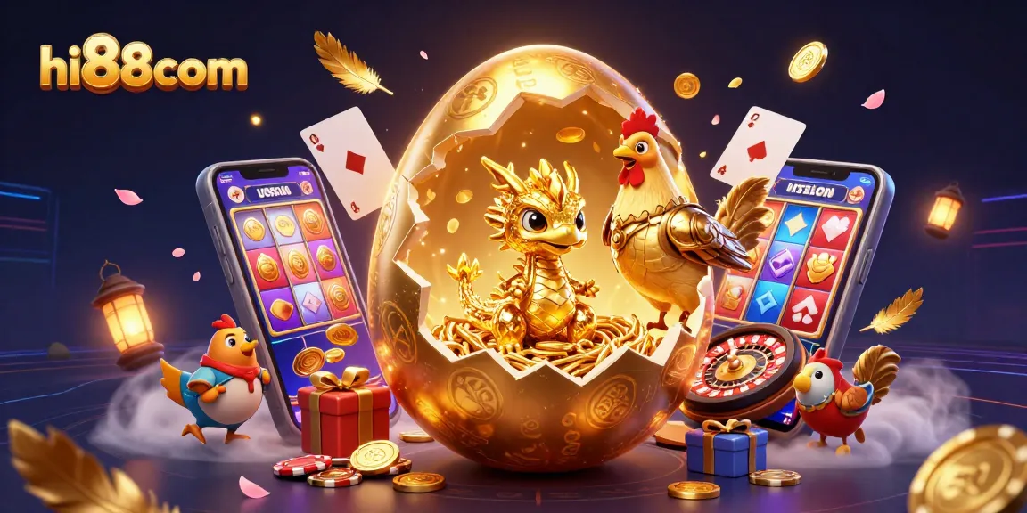 Win big with hi88com's exciting casino games featuring gold dragon and poker chips.