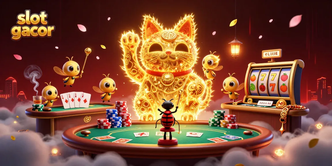 Engage in slot gacor fun with a 3D illustration of animated characters and casino elements.