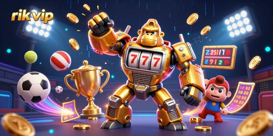 Experience the thrill of winning with rik vip, showcasing a dynamic 3D casino scene filled with excitement and action.