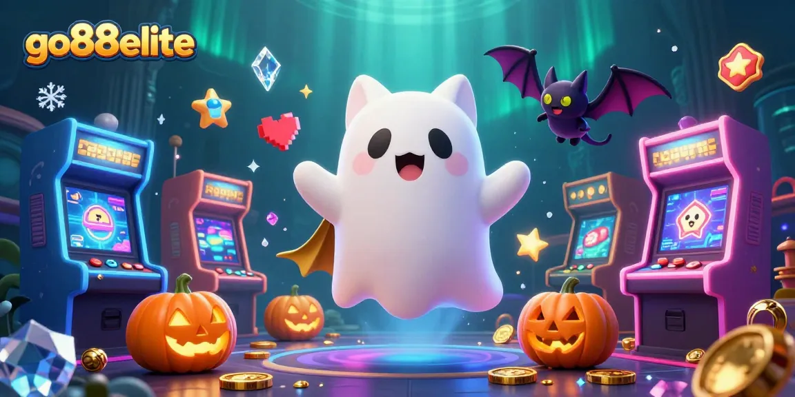 Engage with go88elite's thrilling casino experience featuring a friendly ghost cat and vibrant gaming elements.