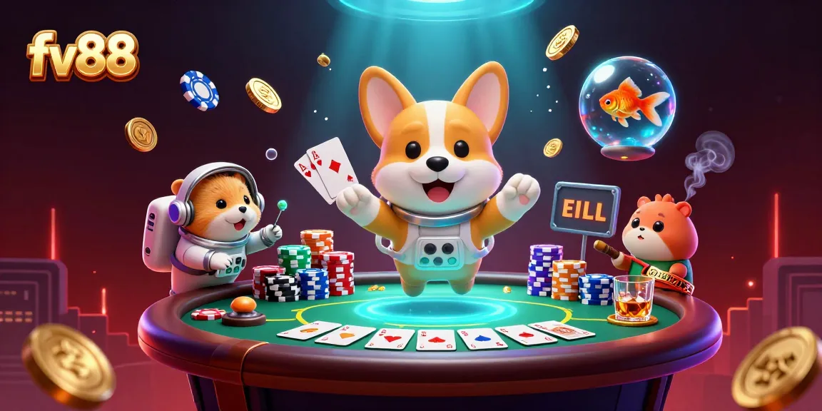 Engage in the thrilling FV88 casino experience with a corgi astronaut and a mission-control hamster.