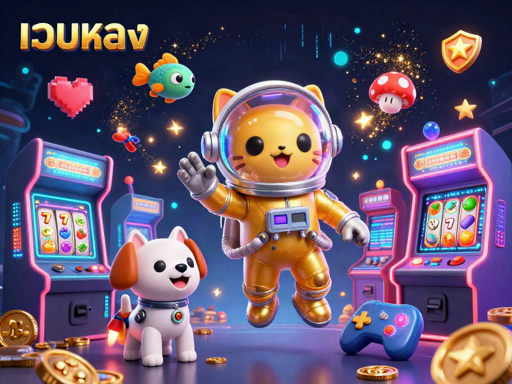 Engage with เว็บตรง gaming in a vibrant 3D cosmic casino scene filled with exciting slots and characters.