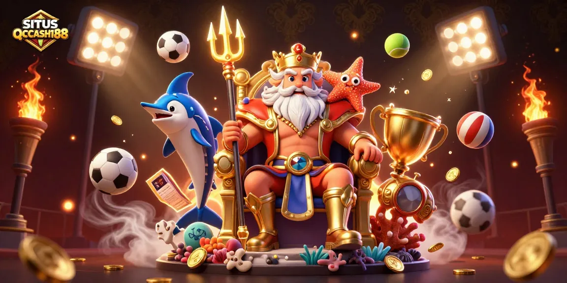 Experience the thrill of sports betting with SITUS QQCASH188, featuring dynamic sports elements and vibrant characters.