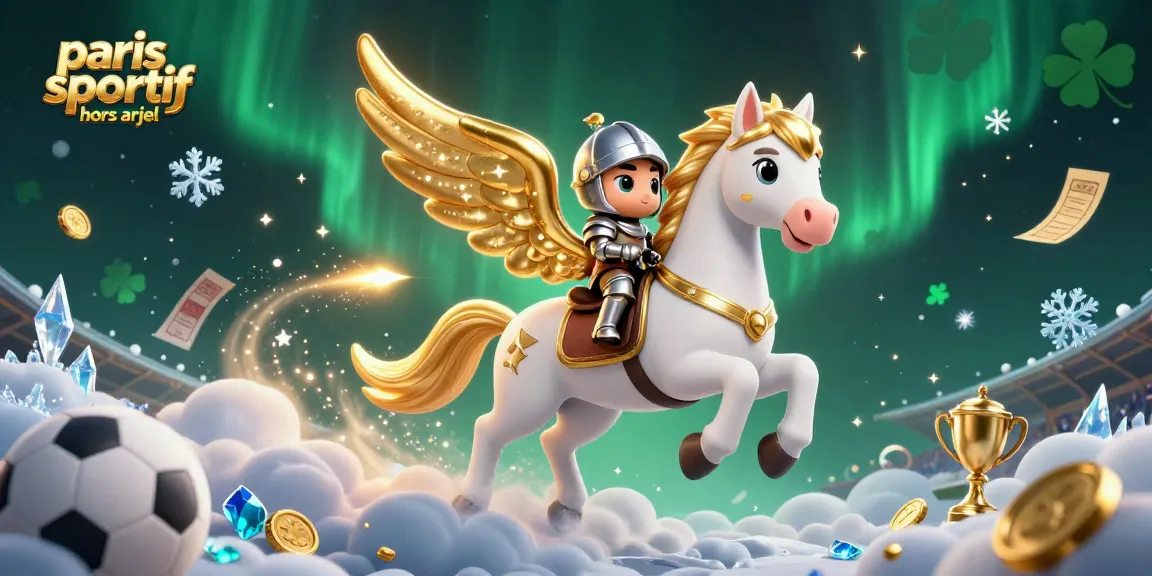 Plongez dans l'univers des paris sportifs hors ARJEL avec cette illustration dynamique, mêlant chevaux célestes et éléments de jeu.