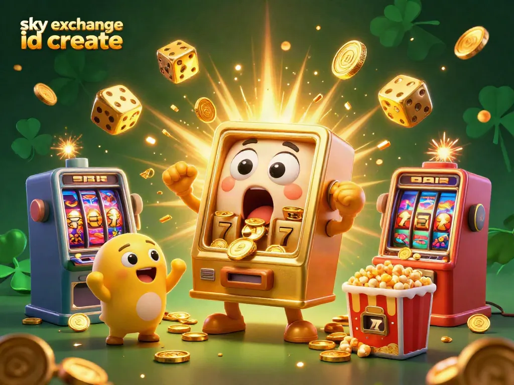 Experience the excitement: sky exchange id create, golden slot machine hits jackpot with coins pouring out.