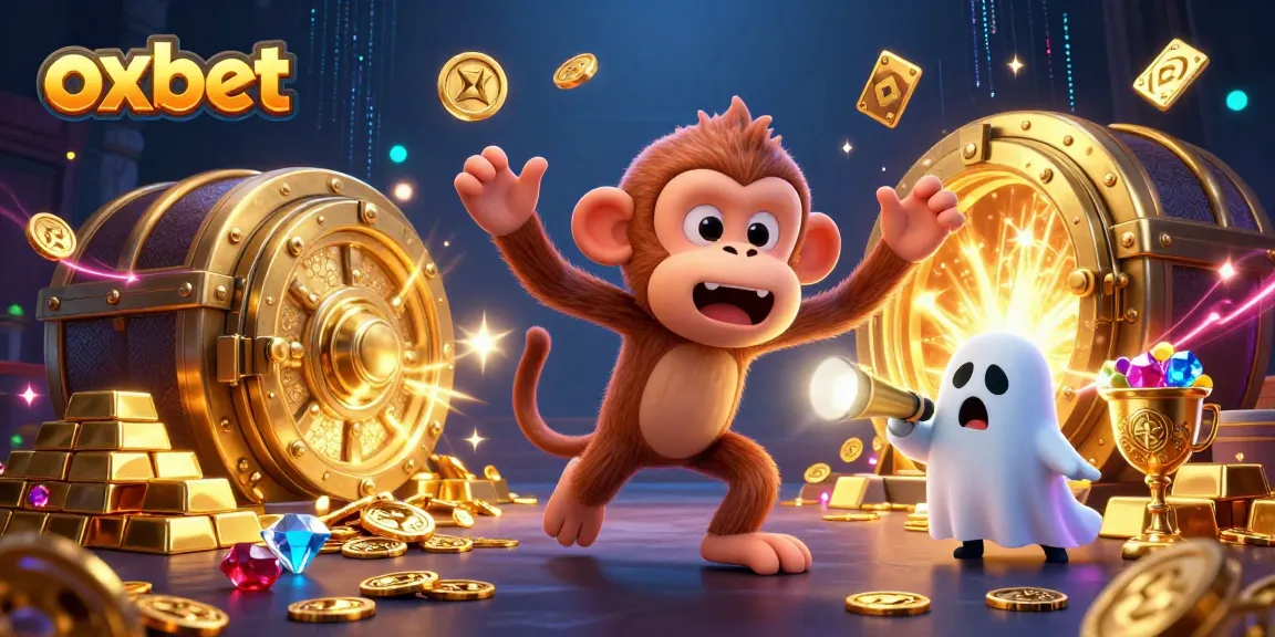 Join the excitement at oxbet as ghost-hunter puppy tracks down a playful poltergeist monkey in a vibrant casino scene.