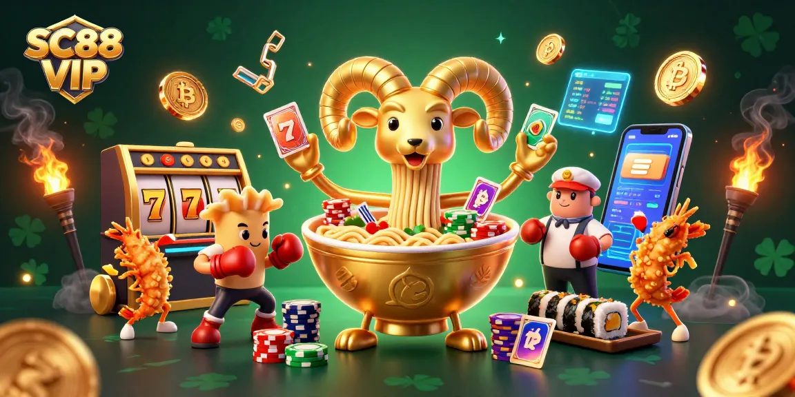 SC88 VIP players experience a vibrant, packed casino scene with golden characters and jackpot symbols.
