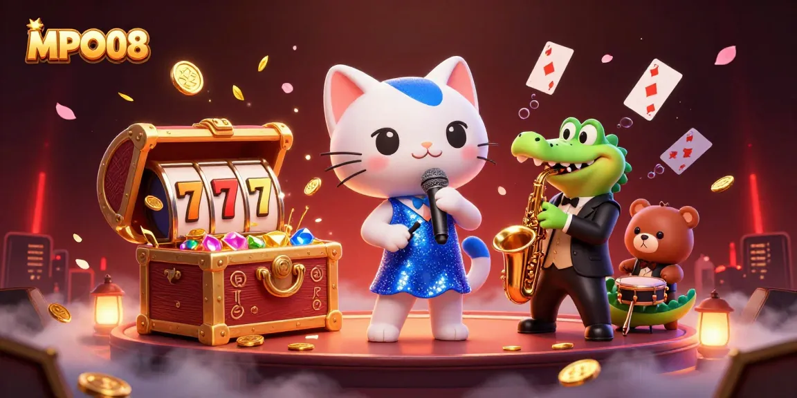 MPO08 delivers an exciting experience with interactive characters and casino elements in a vibrant 3D scene.