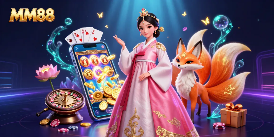 Experience the thrill of MM88 with an engaging Asian casino scene filled with vibrant slot games.
