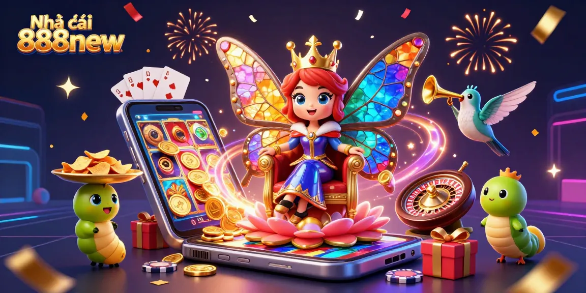 Engage with Nhà cái 888new through vibrant illustrations showcasing betting excitement and slot game fun