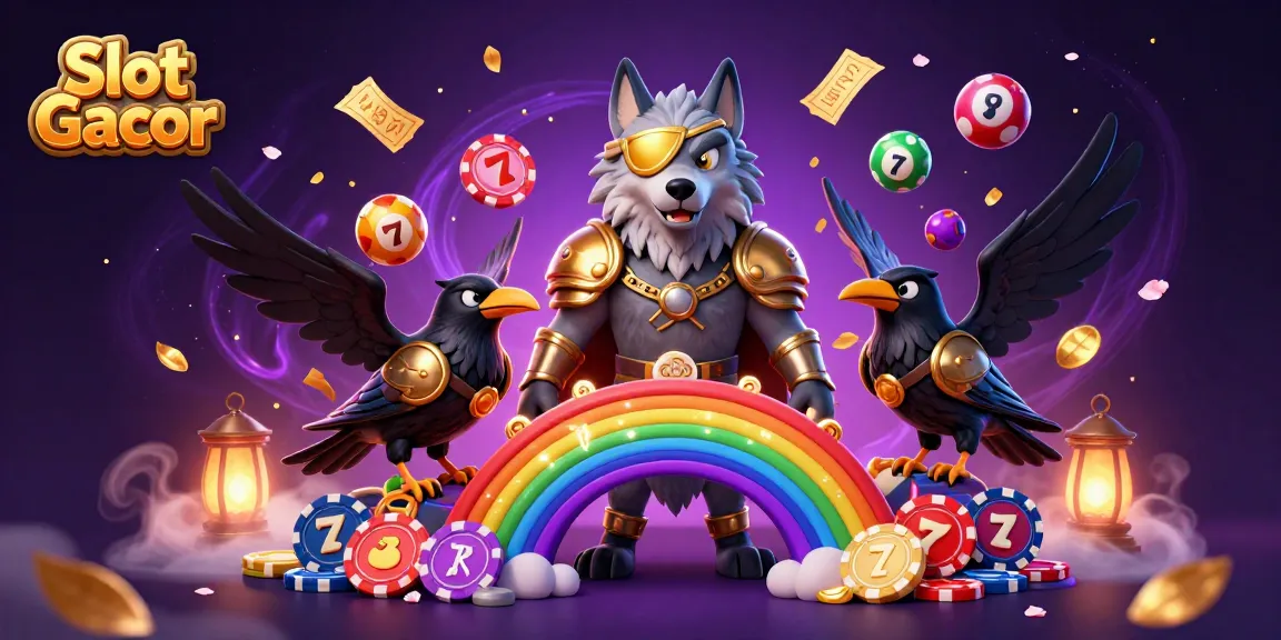 Experience Slot Gacor excitement with colorful lottery balls, animated characters, and casino elements.