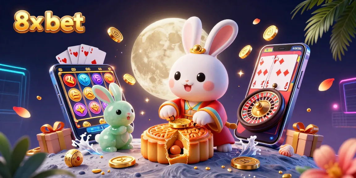 Experience the thrill of 8x bet with a moon rabbit uncovering poker chips in this dynamic casino scene.