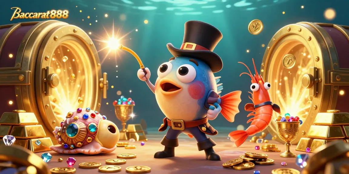 Baccarat888 showcases a lively underwater casino scene filled with sparkling treasures and playful characters.