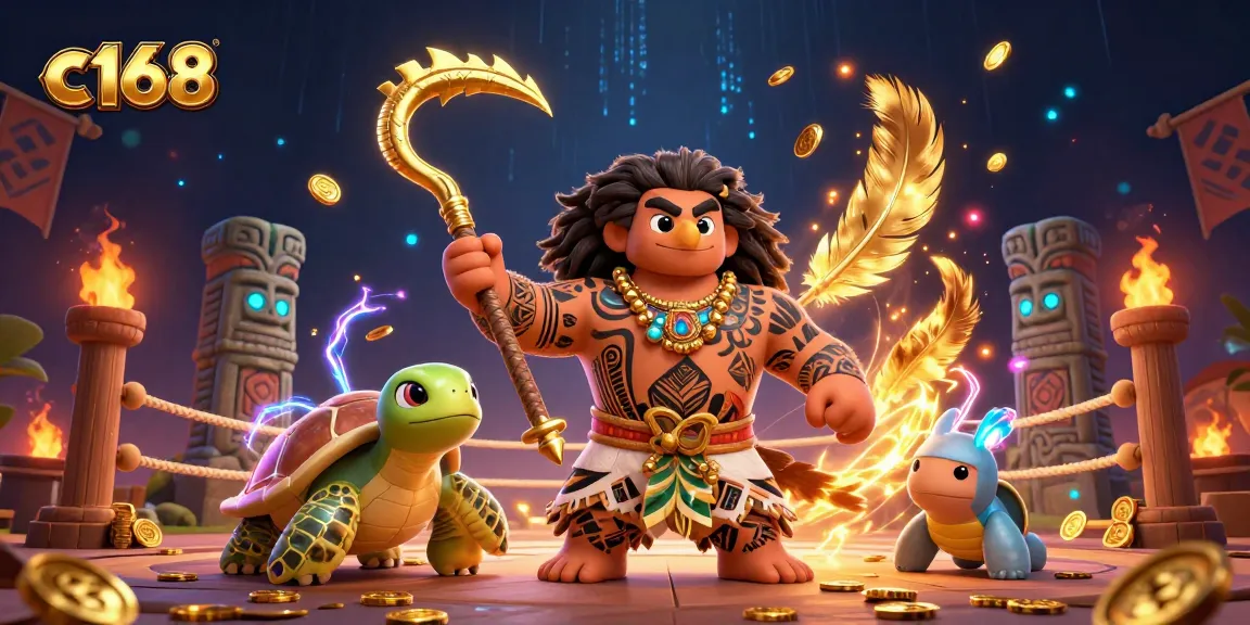 Engage in thrilling gameplay at c168 with a colorful 3D illustration featuring dynamic casino elements.