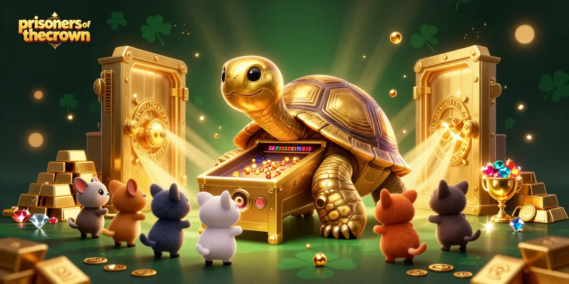 Experience the thrill of gambling with prisonersofthecrown in an exciting 3D illustration featuring a golden tortoise and treasure elements.