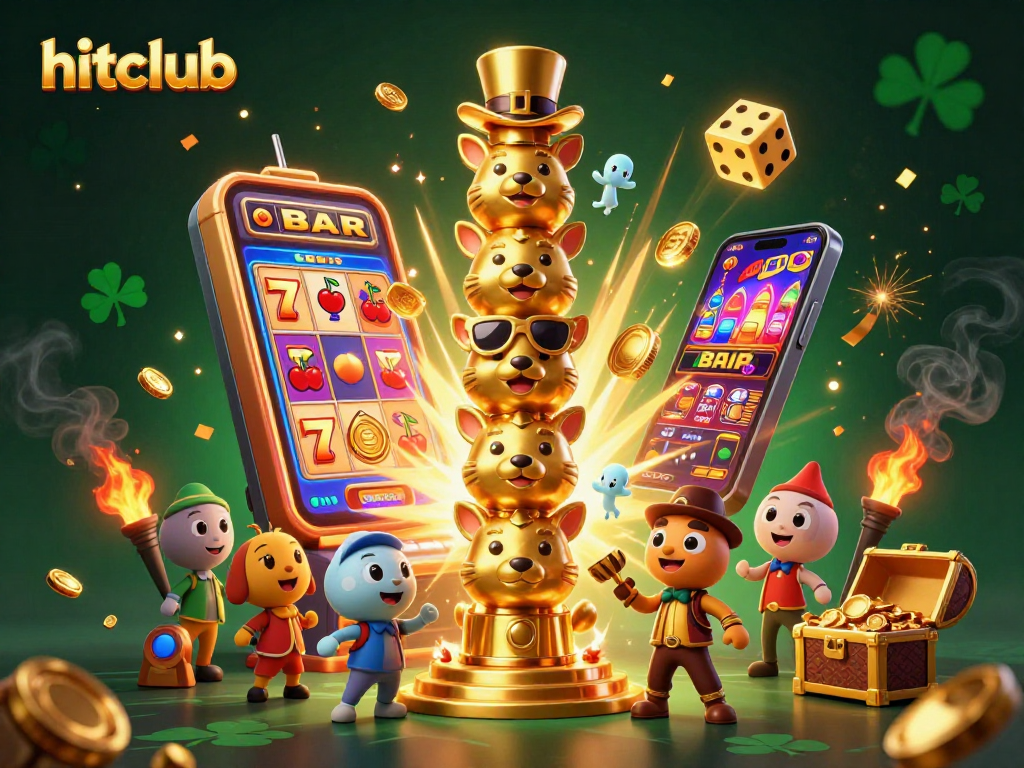 Experience gaming thrills at hitclub with animated casino elements and vibrant 3D visuals.