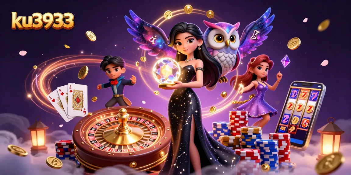 Experience the excitement of ku3933 with a captivating illustration of mystical characters and casino elements.