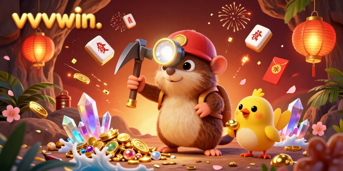 Experience thrilling gaming with vvvwin's dazzling treasure hunt in a vibrant casino world.