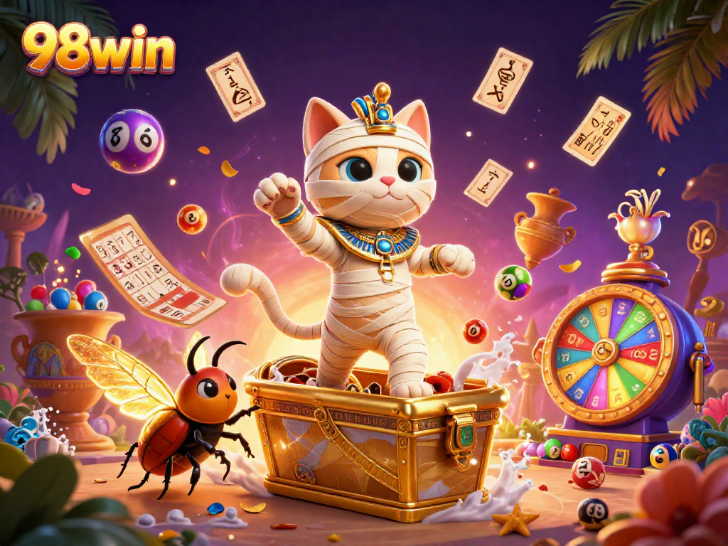 Experience thrilling jackpots at 98win with vibrant lottery animations and ancient Egyptian themes.