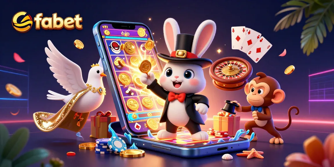 Experience exciting slots with fabet as a magician rabbit reveals riches in vibrant 3D illustration.