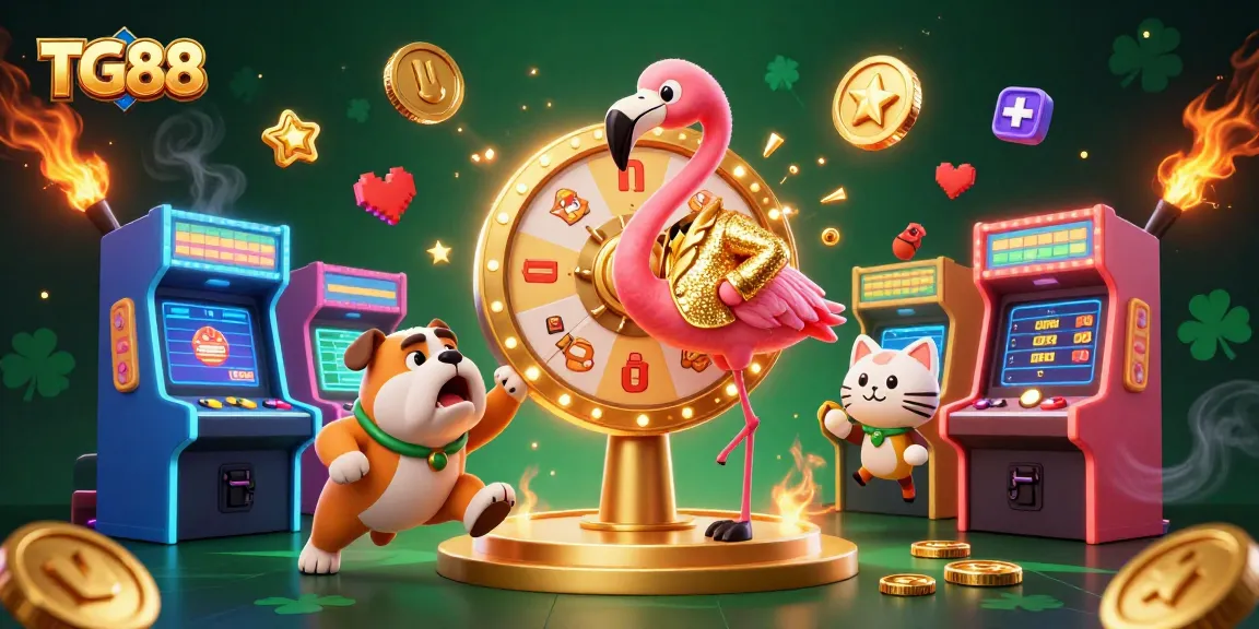 Experience the excitement of TG88 with vibrant, engaging casino-themed visuals featuring dynamic game show elements.