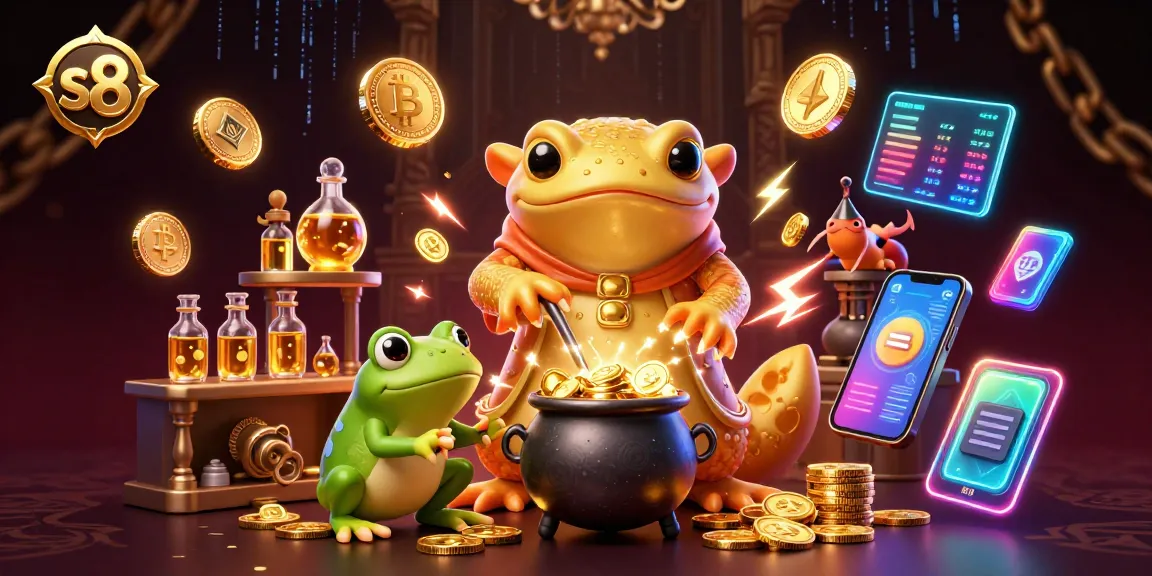 Engage with s8's vibrant gaming experience as golden coins flow in a magical lab scene.
