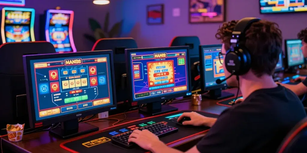Exciting online gaming moment at https://man88pro.com/ showcasing colorful slot machines and live dealer games.
