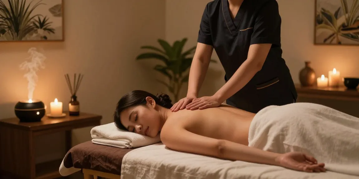 Enjoying a peaceful 수원출장마사지 in a calm home spa setting with tranquil elements.