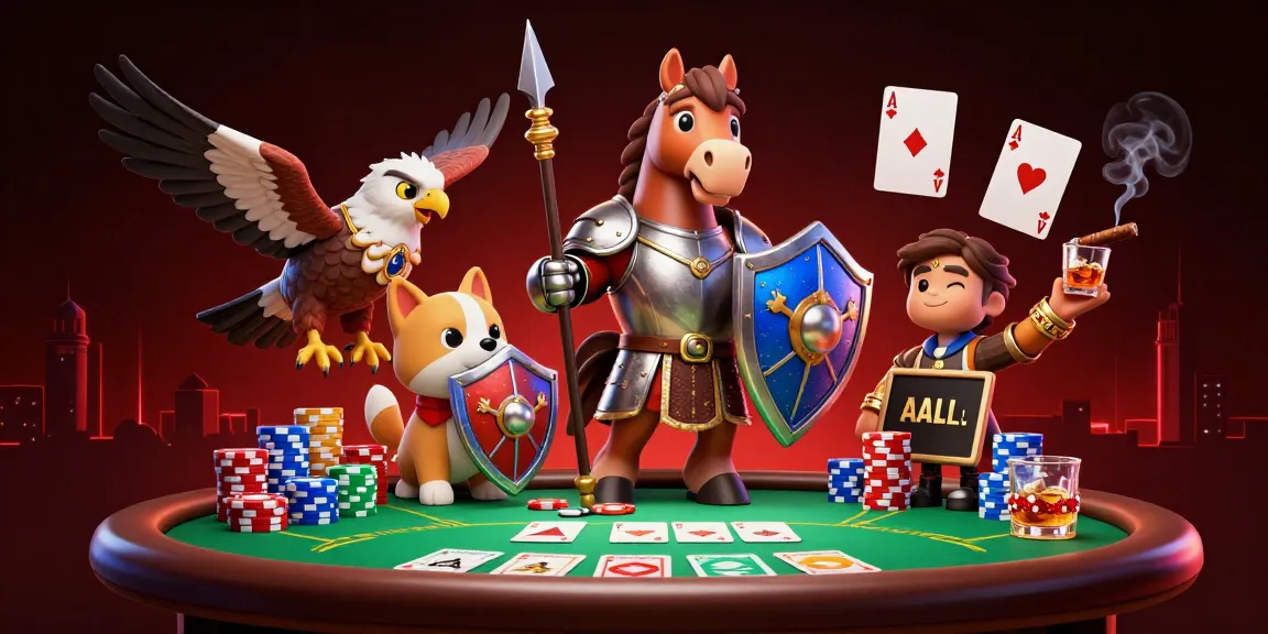 Exciting gambling scene showcasing thương hiệu hubet with lively poker action, knights, and fantasy elements.