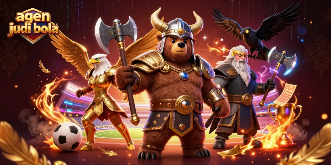 Bet on exciting matches with agen judi bola represented by a Viking berserker and Valkyrie eagle.