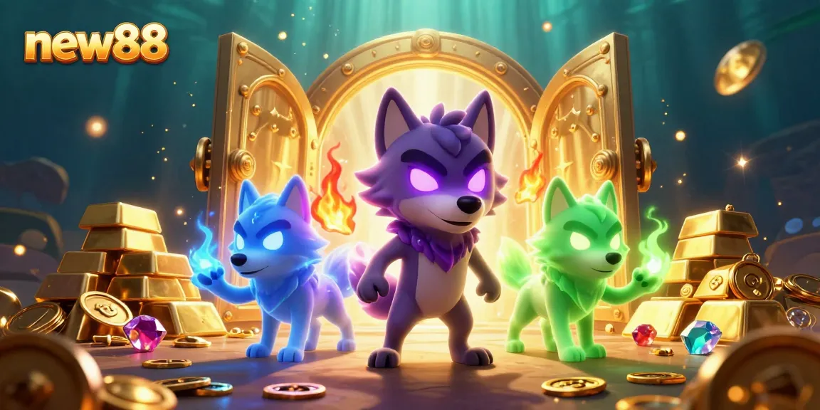 Experience thrilling gameplay at new88 with a vibrant scene of casino treasures and engaging characters.