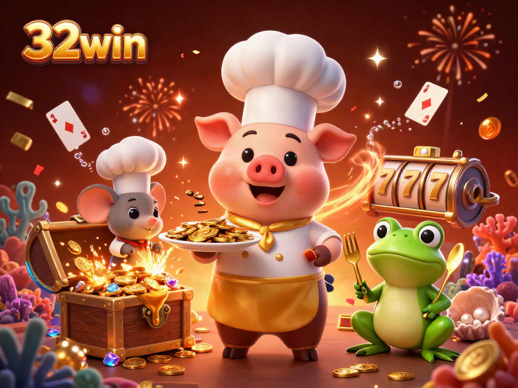 Experience the excitement of 32win casino with golden coins and lively characters in a vibrant scene.