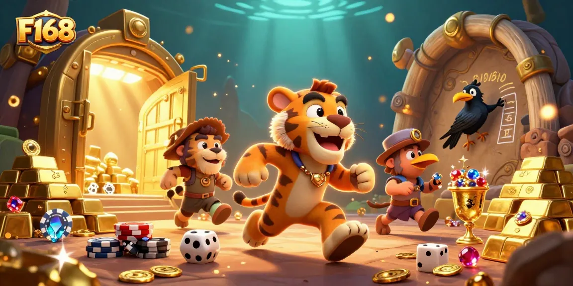Experience thrilling gaming at F168 with a vibrant caveman casino scene.