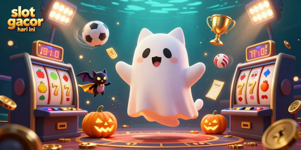 Experience thrilling slot gacor hari ini action with a friendly ghost cat and vampire bat in a casino.